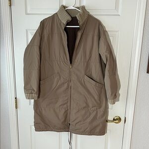 Vintage Synonyme Hong Kong REVERSIBLE Tan Long Puffer Coat, Sz 13/14‎